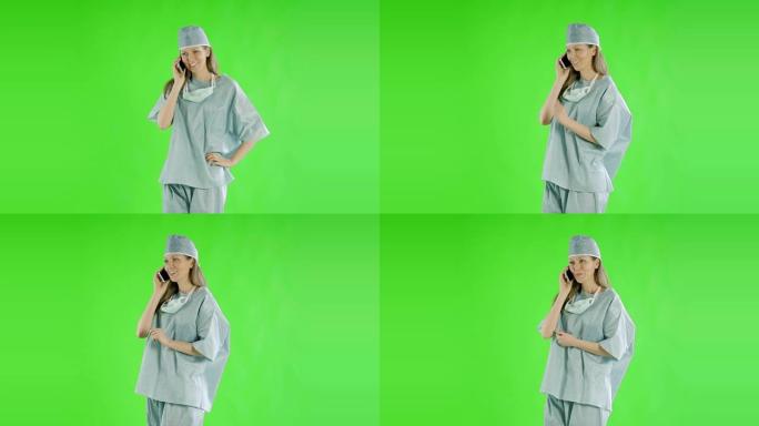 白人妇女greenscreen削减了医生保健护士的磨砂膏