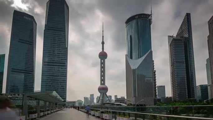 中国上海城市日市中心著名建筑步行全景4k延时