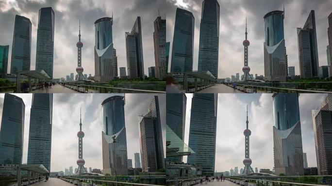 中国上海城市日市中心著名建筑步行全景4k延时