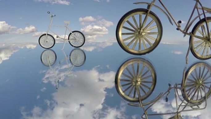 镜子和云运动上的小自行车模型，延时4K