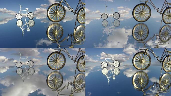 镜子和云运动上的小自行车模型，延时4K