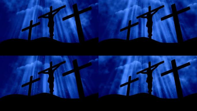 3十字架基督崇拜蓝色可循环背景