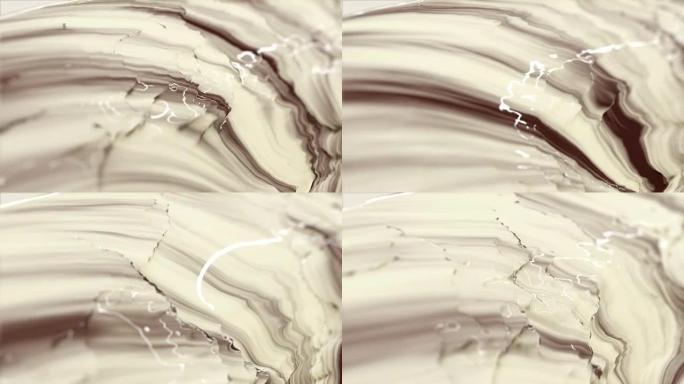 液体巧克力和牛奶的混合-无缝循环。