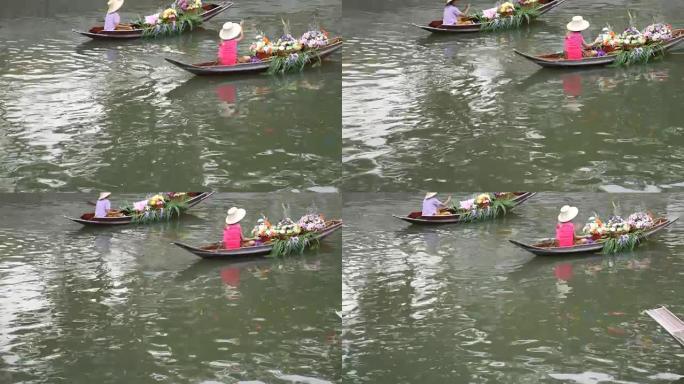 泰国水上市场上的鲜花船