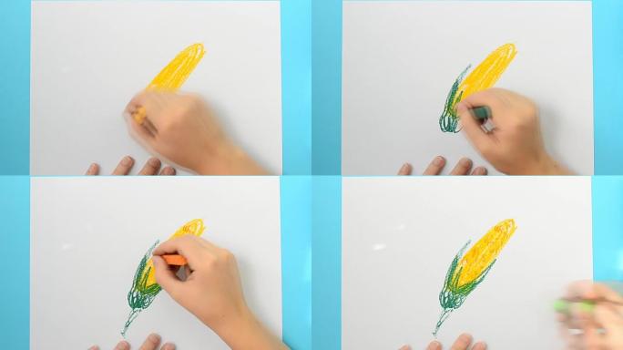 我们画玉米。孩子画了这幅画。加速视频。