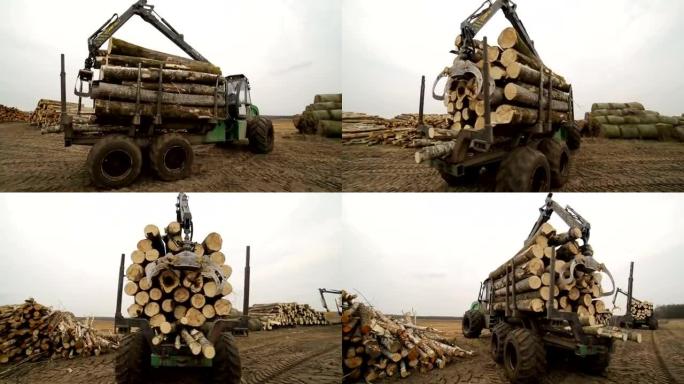 拖拉机正在运输木材