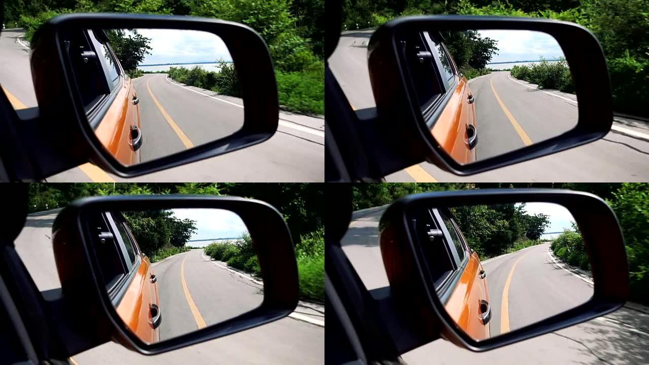 汽车后视镜中的运动，道路视图