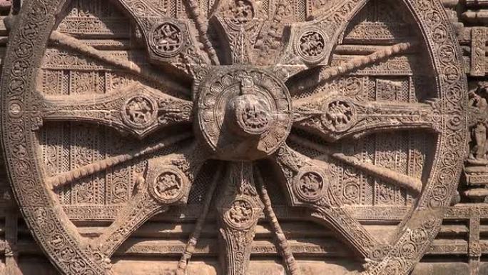 美丽的历史战车轮在太阳神庙，Konark，印度，联合国教科文组织