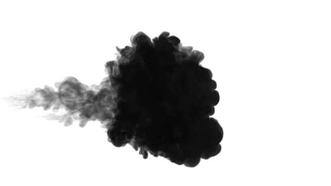 一股墨水流，注入黑色染料云或烟雾，墨水以慢动作注入白色。黑色在水中飞溅。漆黑的背景或烟雾背景，用于墨