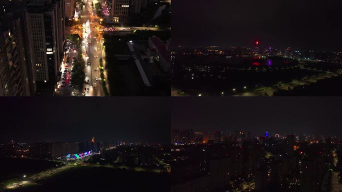 桐乡振东吾悦广场植物园振石大酒店夜景航拍