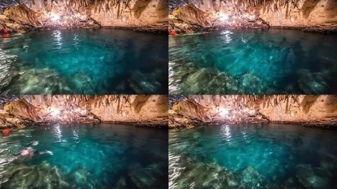 菲律宾庞劳的地下洞穴和令人惊叹的水晶般清澈的湖水。菲律宾庞劳保和2016年8月