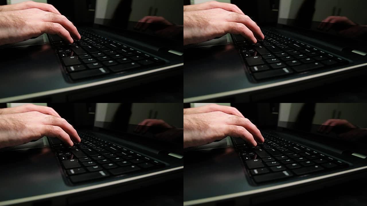 用希伯来语和英语在键盘上打字的人的电影图