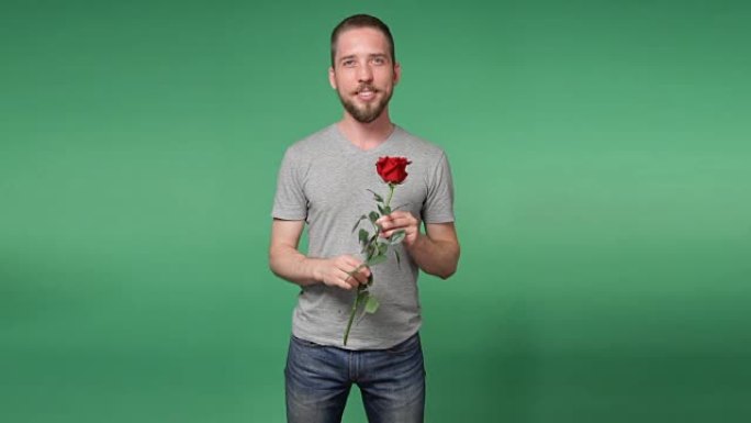 年轻浪漫的男人，一朵红玫瑰