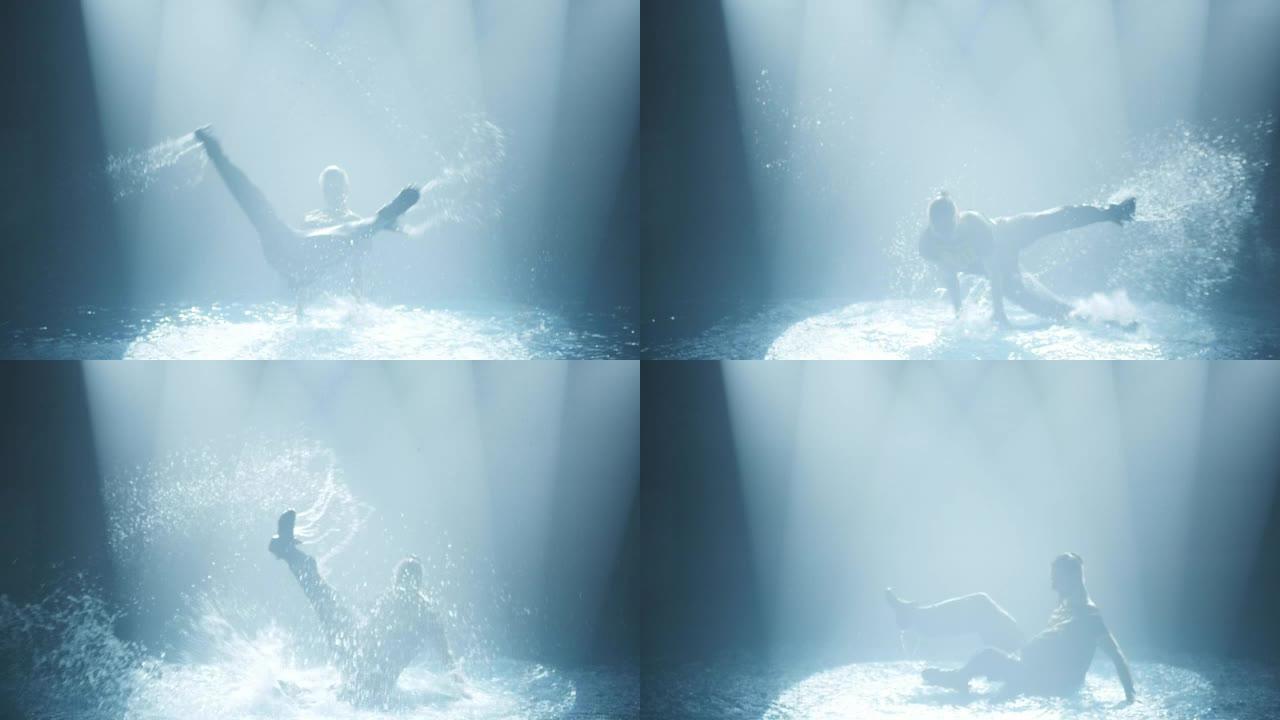舞者在水中跳霹雳舞