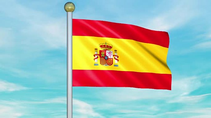在电线杆上循环播放西班牙的动画国旗