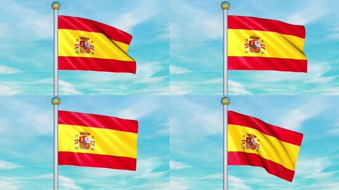 在电线杆上循环播放西班牙的动画国旗