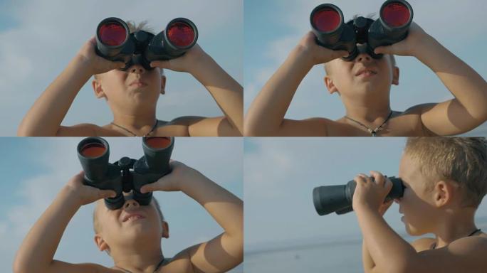 儿童用双筒望远镜探索世界