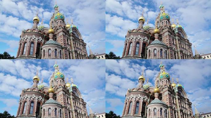 洒出鲜血的救世主教堂。圣彼得堡。俄罗斯。延时