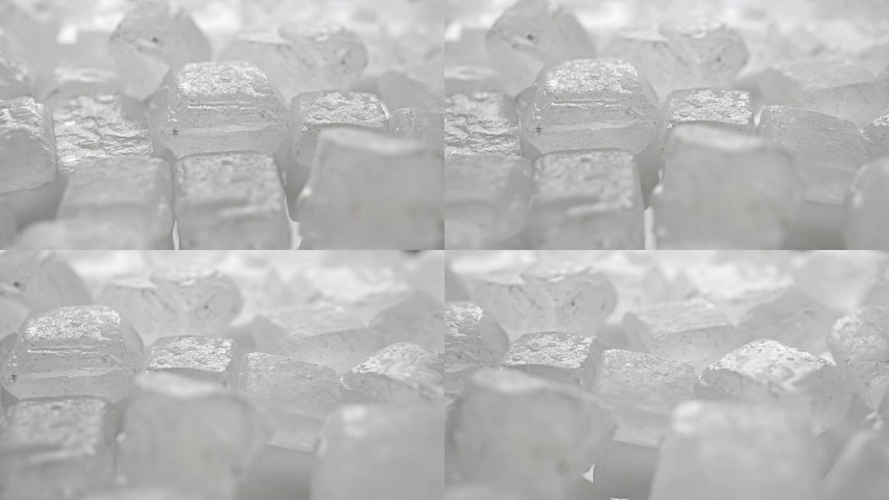 白糖晶体的极端特写多莉视频