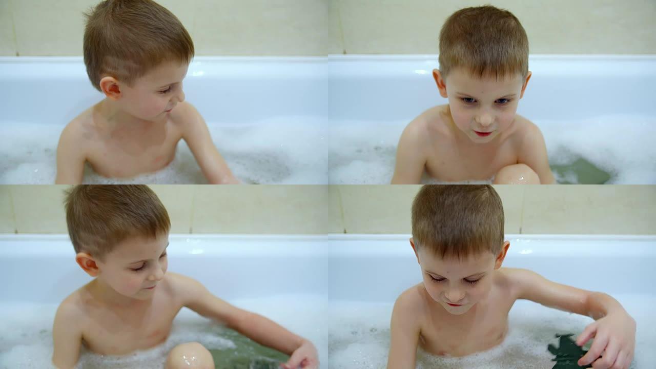 可爱的小男孩，在浴缸里玩耍