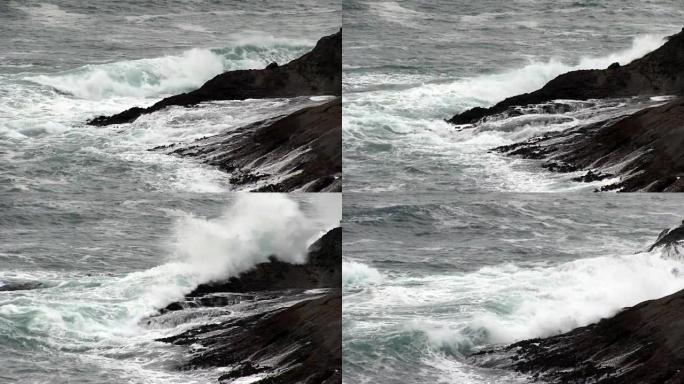 海浪撞击熔岩海岸慢动作