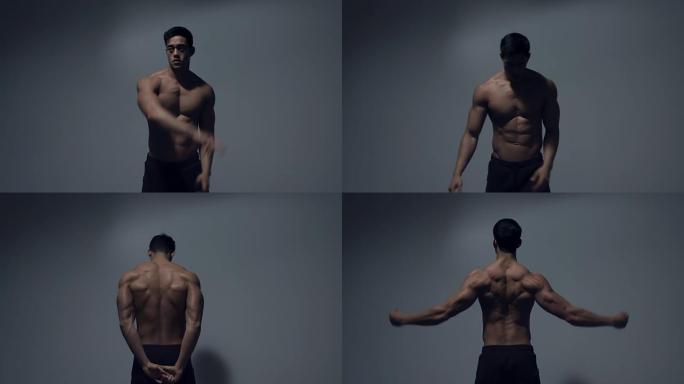 男性健身模型显示前后肌肉