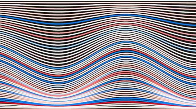 白色红色和蓝色抽象波浪条纹。循环动画背景。3d渲染