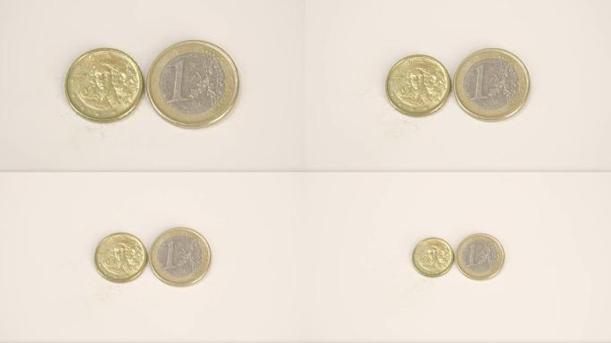意大利小镀金硬币和1欧元硬币
