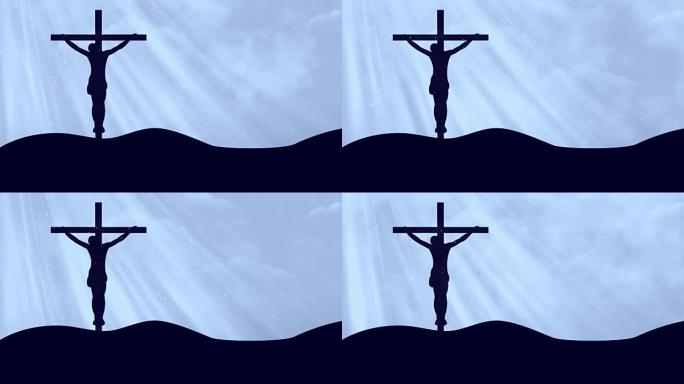 十字架上的基督青色崇拜循环背景