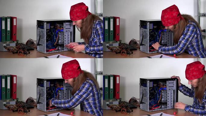 专业电脑修理工女孩升级电脑硬件