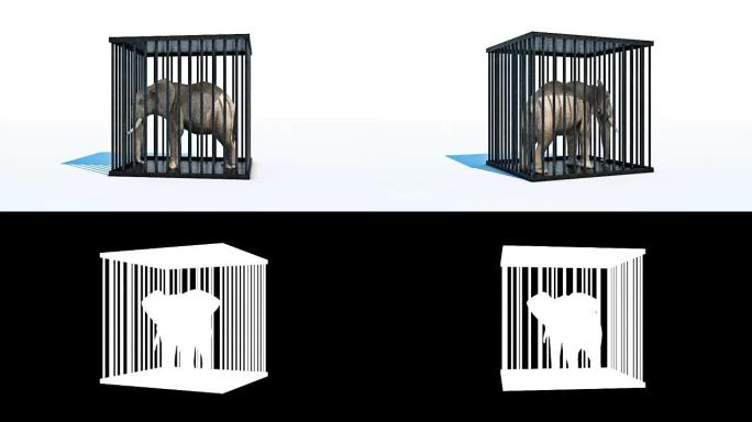 笼子里的大象。3d渲染