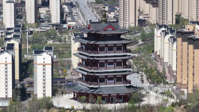 乐都区 城市航拍 城市建设  朝阳阁