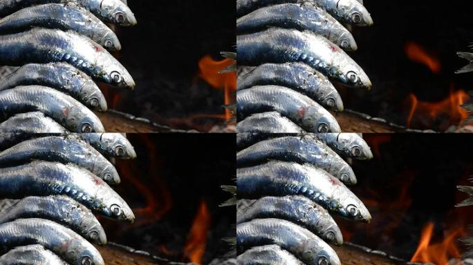 食物沙丁鱼串烧火烧