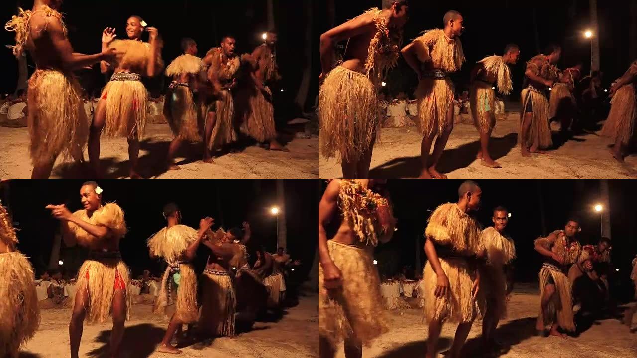土著斐济男子跳舞传统的meke wesi男子舞蹈