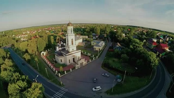 夏季俄罗斯中部农村景象的空中景观