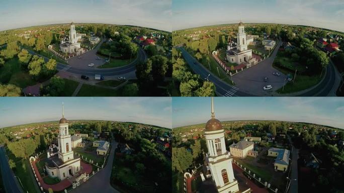夏季俄罗斯中部农村景象的空中景观