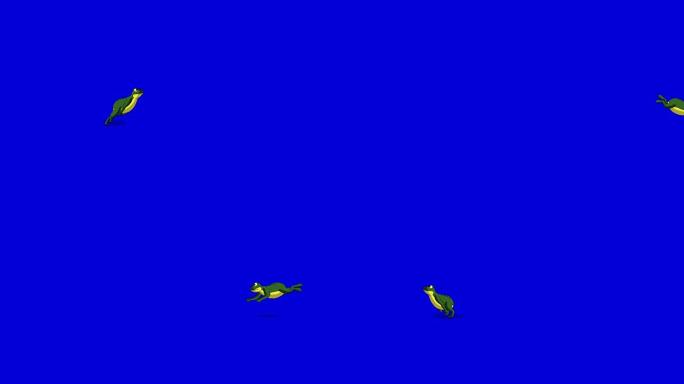 小青蛙在蓝屏上孤立地跳跃