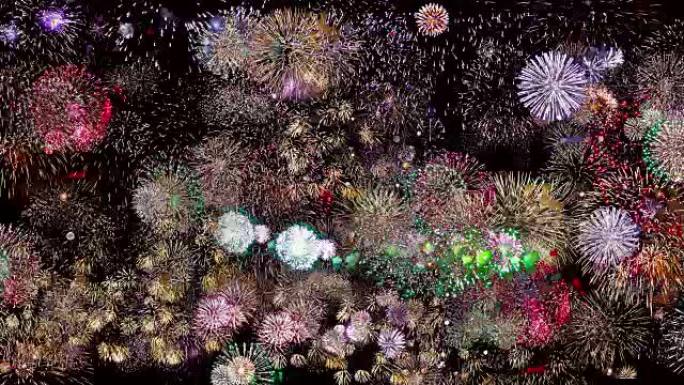 假日之夜4k五颜六色的烟花。