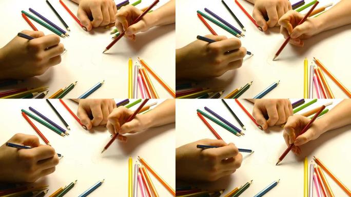 用彩色铅笔一起画男女手的特写