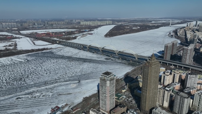 原创 哈尔滨市城市高楼天际线航拍风光