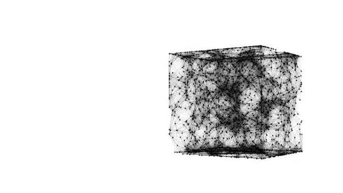 白色背景4k上立方体中点和线的抽象混沌几何组成