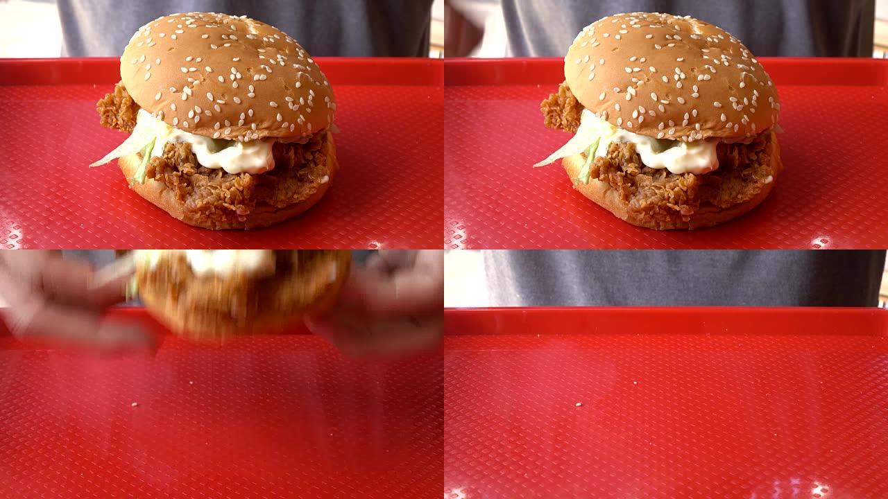 红桌上的汉堡