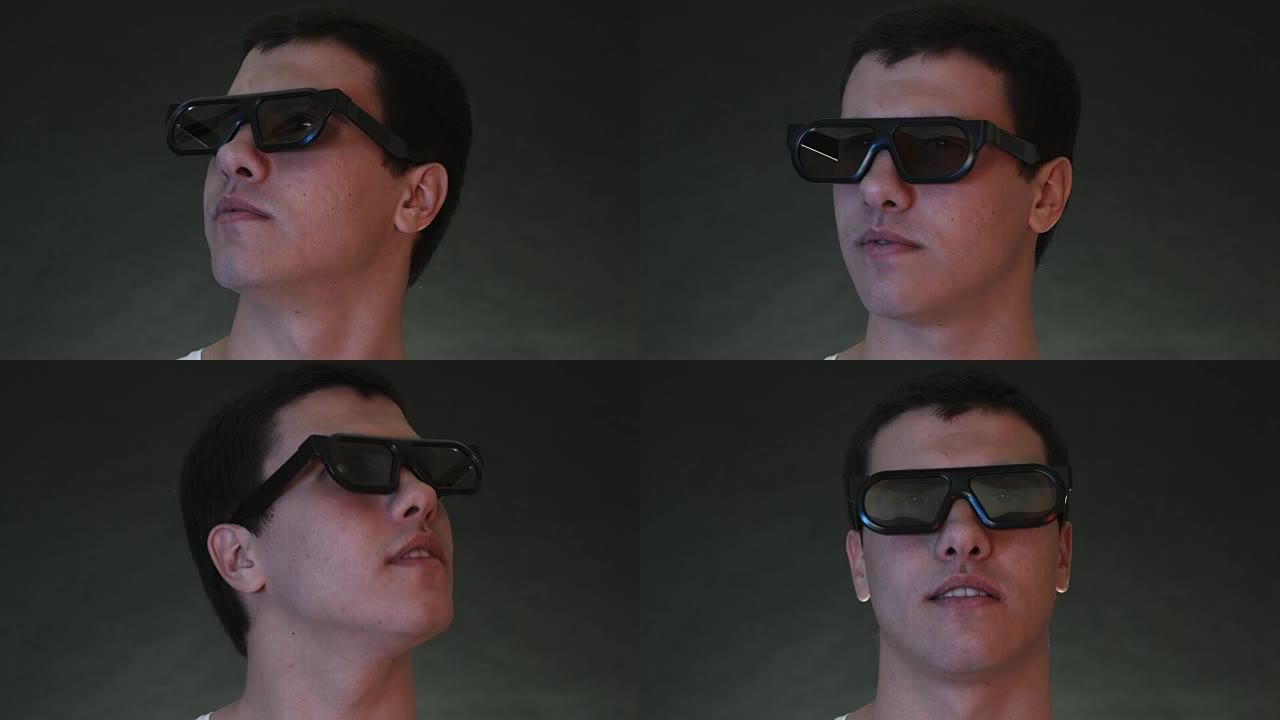 年轻人戴VR眼镜体验虚拟现实