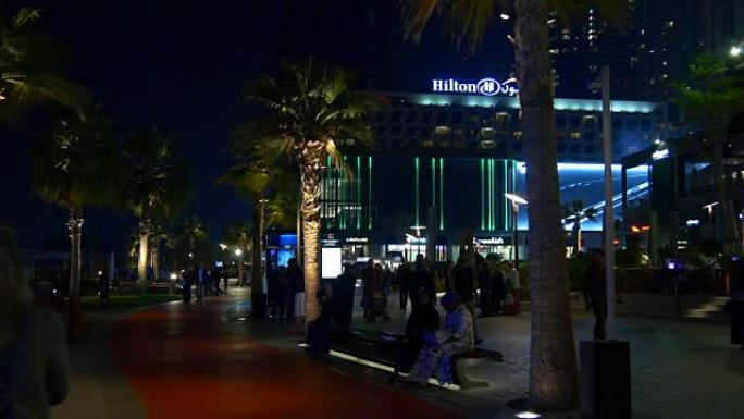迪拜滨海著名步行湾希尔顿酒店全景4k阿拉伯联合酋长国