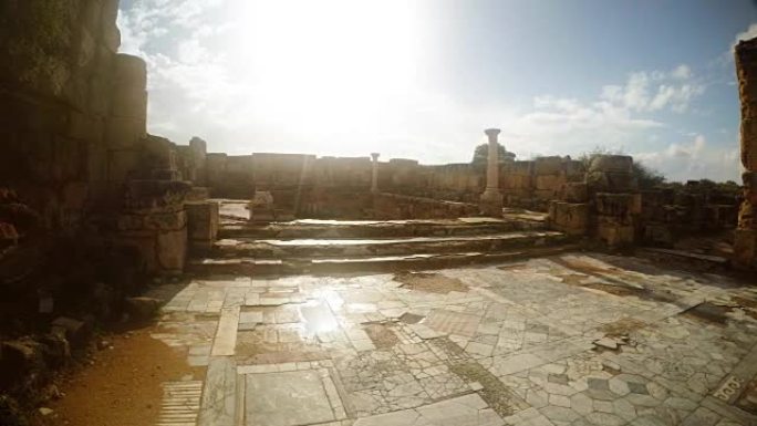 罗马广场地板大理石瓷砖白色柱子全景仿古城镇萨拉米斯