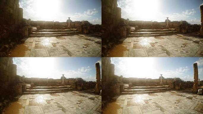 罗马广场地板大理石瓷砖白色柱子全景仿古城镇萨拉米斯