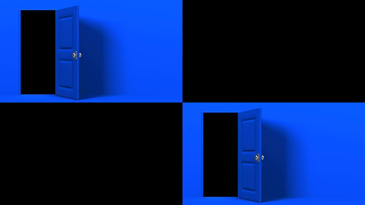 蓝色的门，带文字空间和暗室