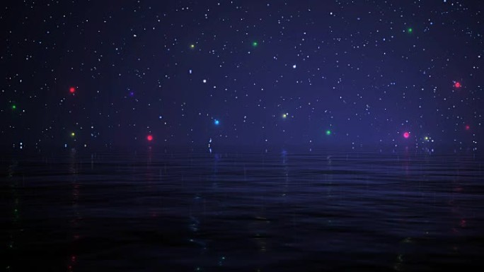 夜空海洋和彩色星星
