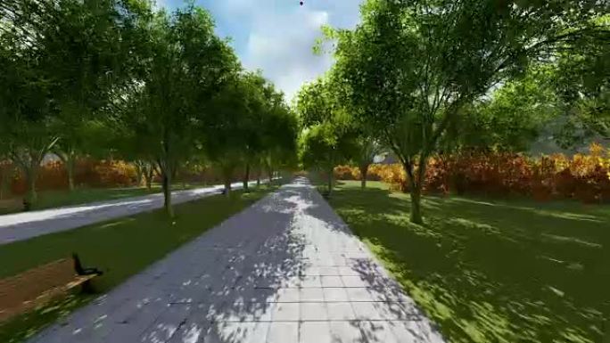 公园摄像机动画中的3D场景小巷
