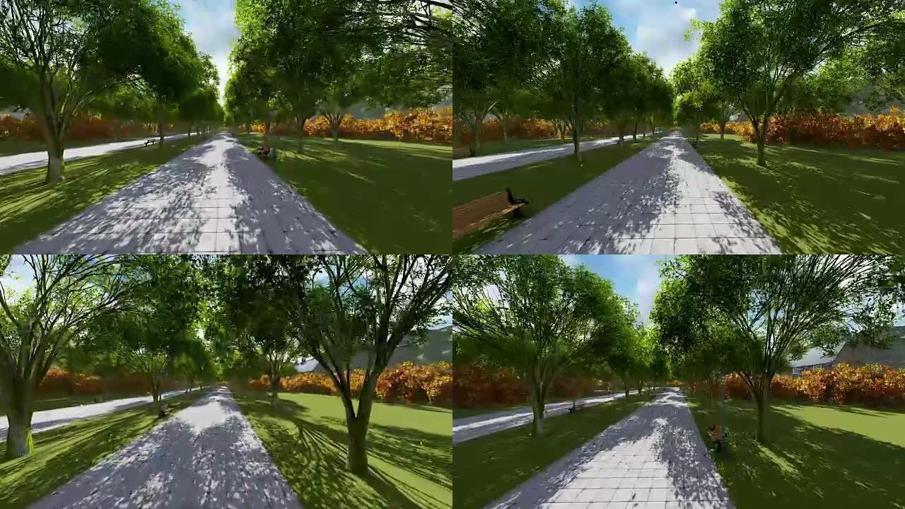 公园摄像机动画中的3D场景小巷